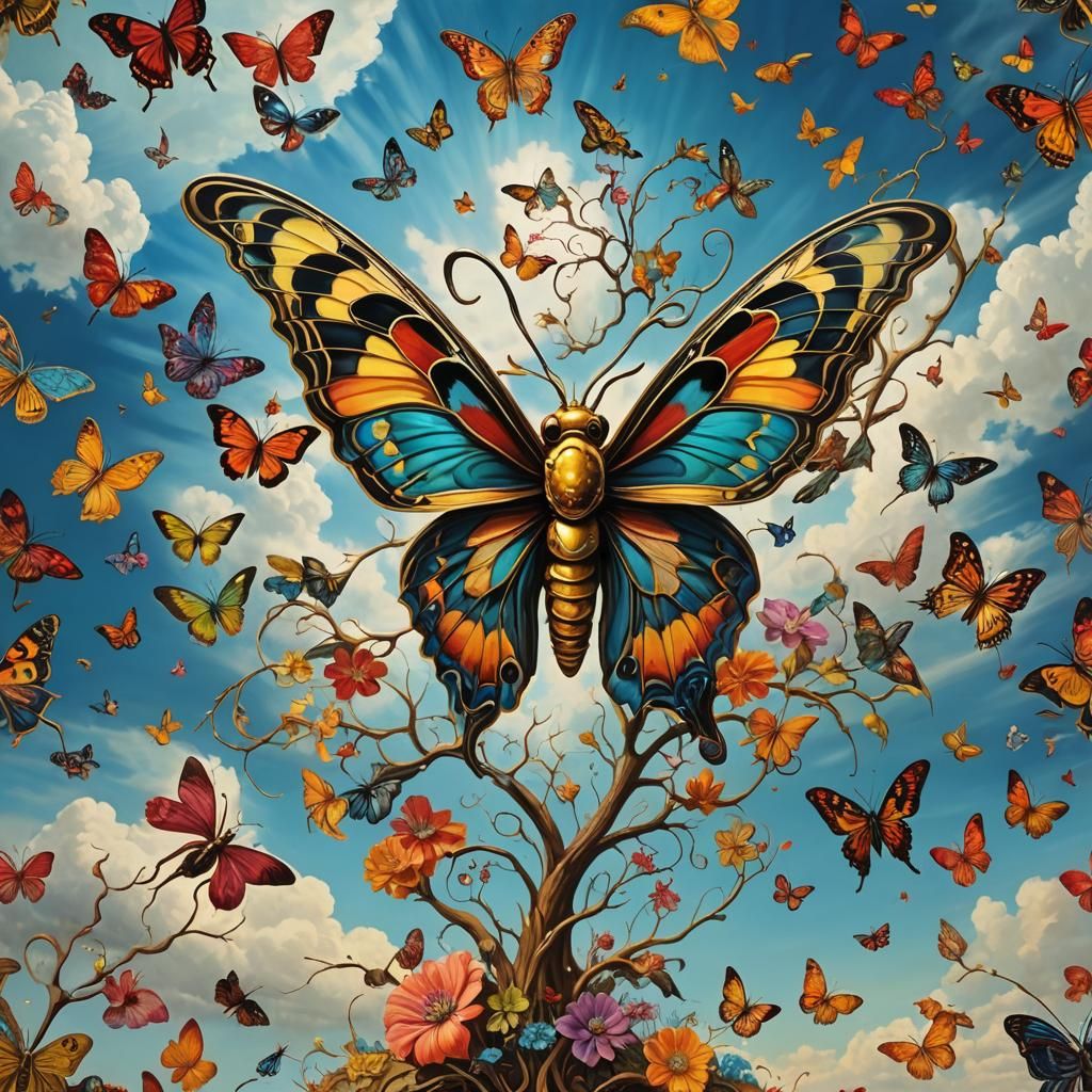 Surreal Landscape with Elastic Flora and Sugar Skull Moth