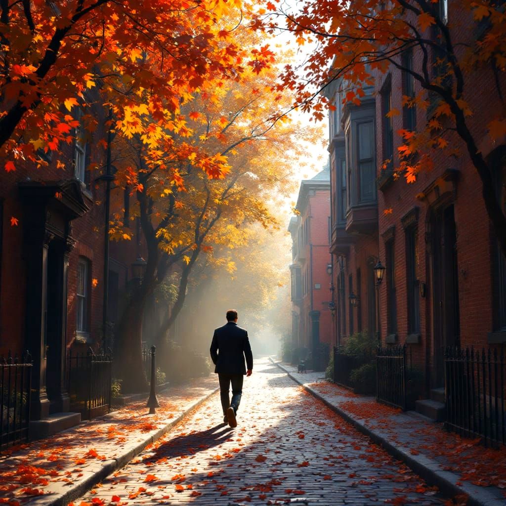 Cozy Autumn Street in Beacon Hill with Golden Light