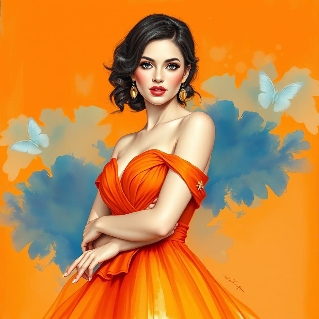 Ethereal Impressionistic Portrait of Lady in Orange