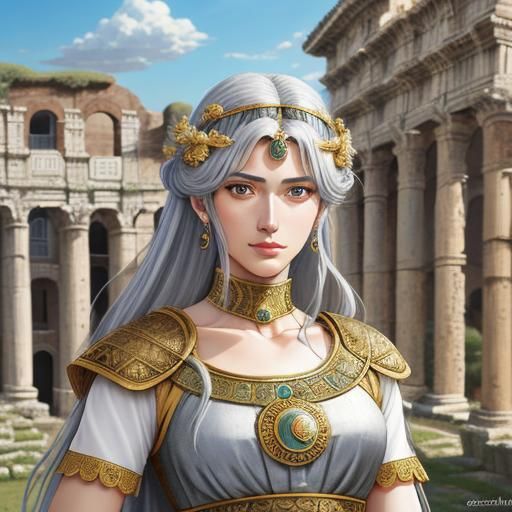 Anime-Style Roman Woman in Ancient City