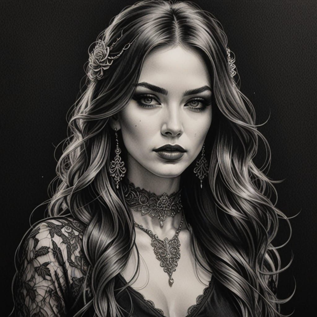 Lady of the Night in Charcoal Drawing Style