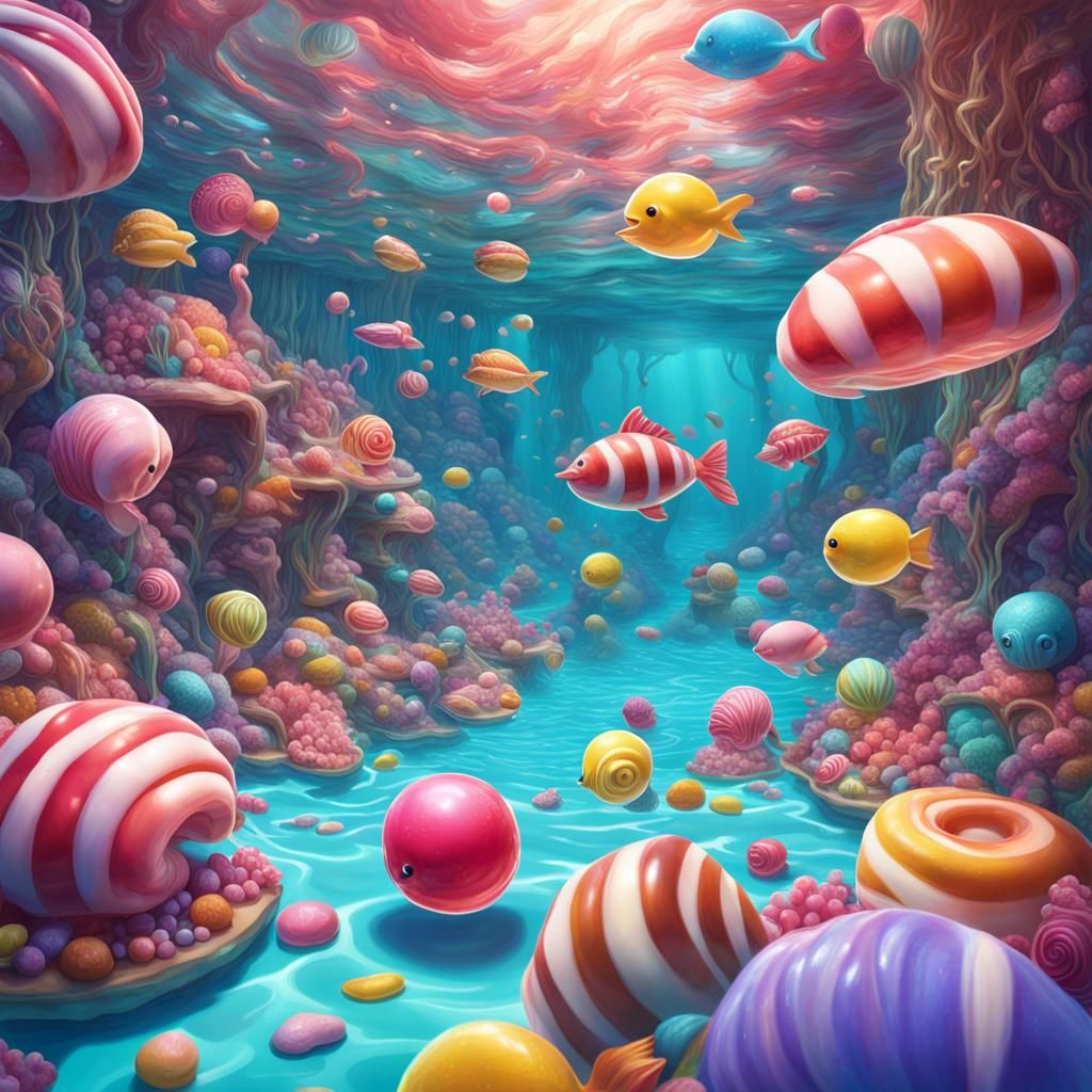 Underwater Candyland: Hyperrealistic Digital Illustration