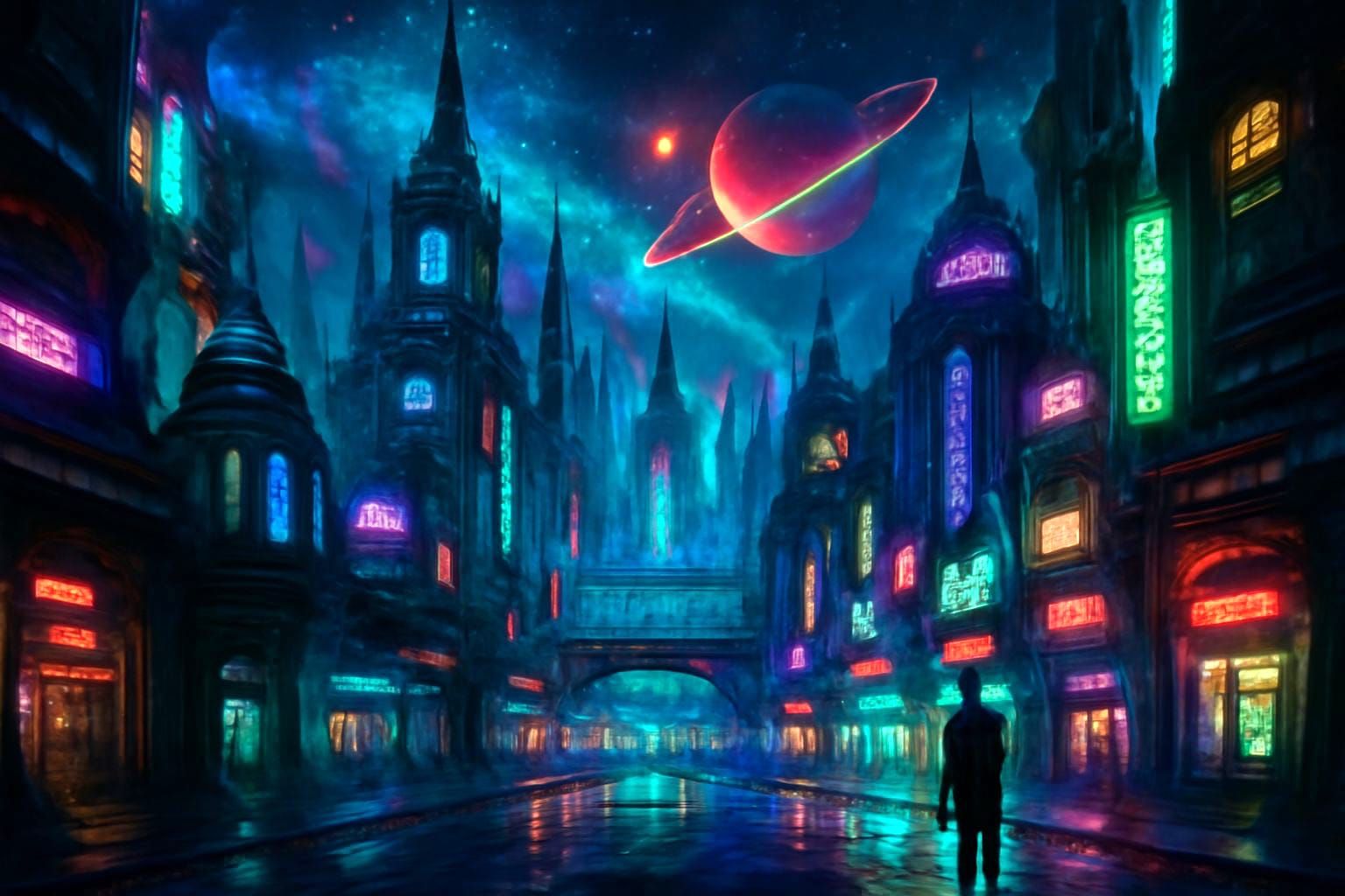 Cyberpunk Cityscape with Fantasy Elements