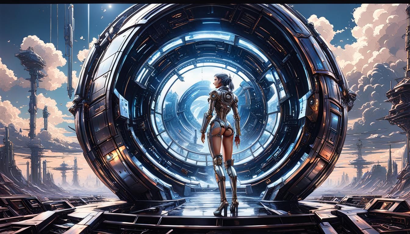 Sorayama-Inspired Retro Futurism Robot Girl Landscape