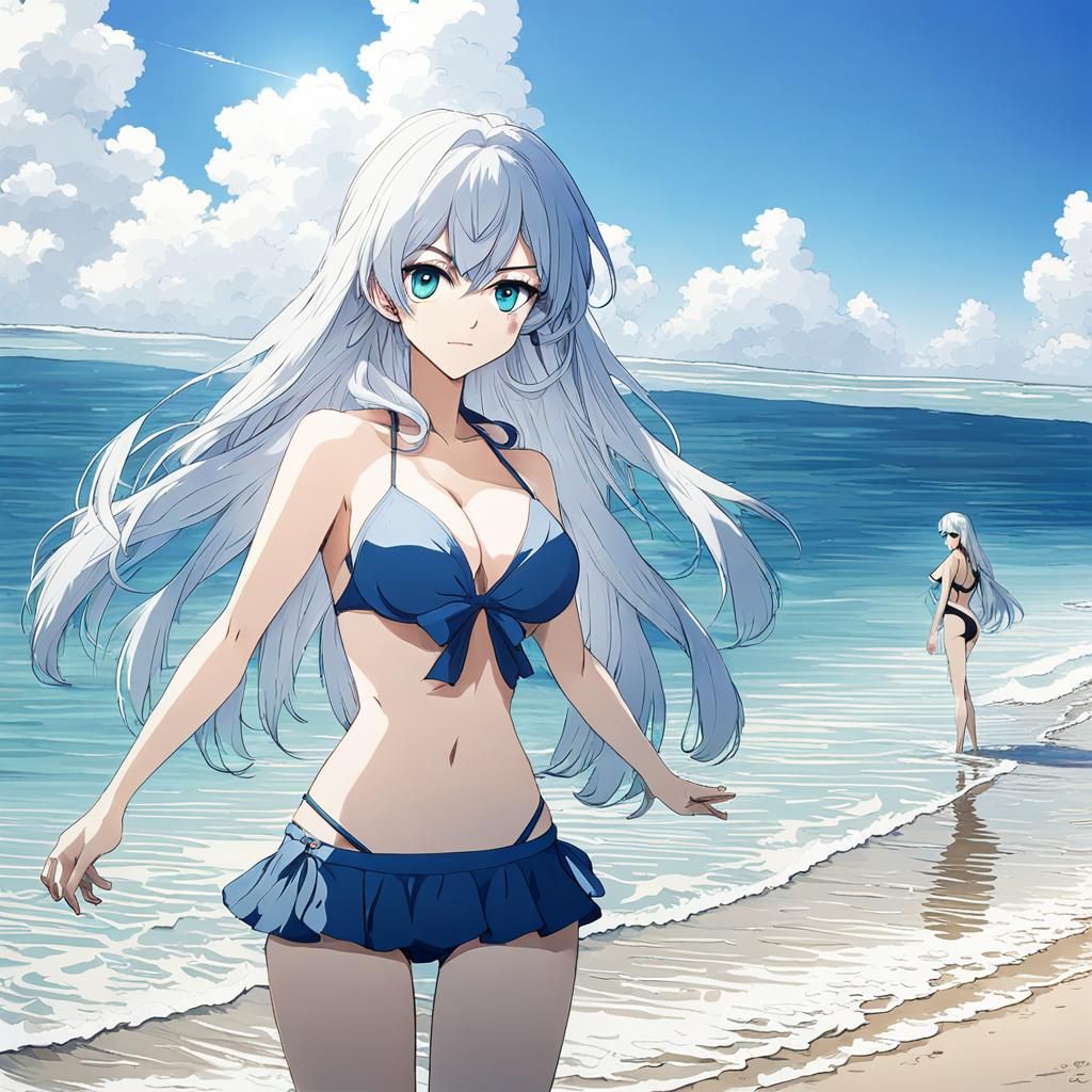 Anime Women Enjoying Beach in Bikinis
