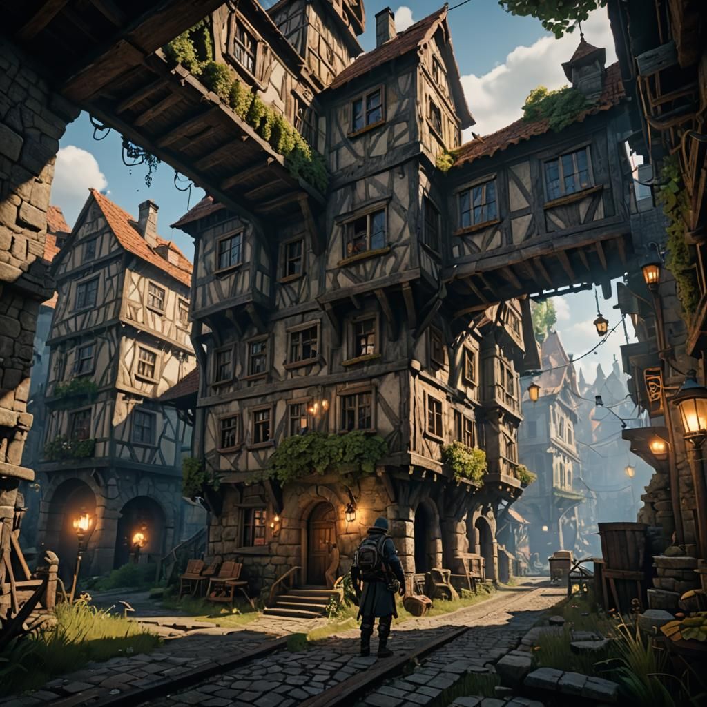 Detailed Ruined Street Scene in 3D Cinematic Style