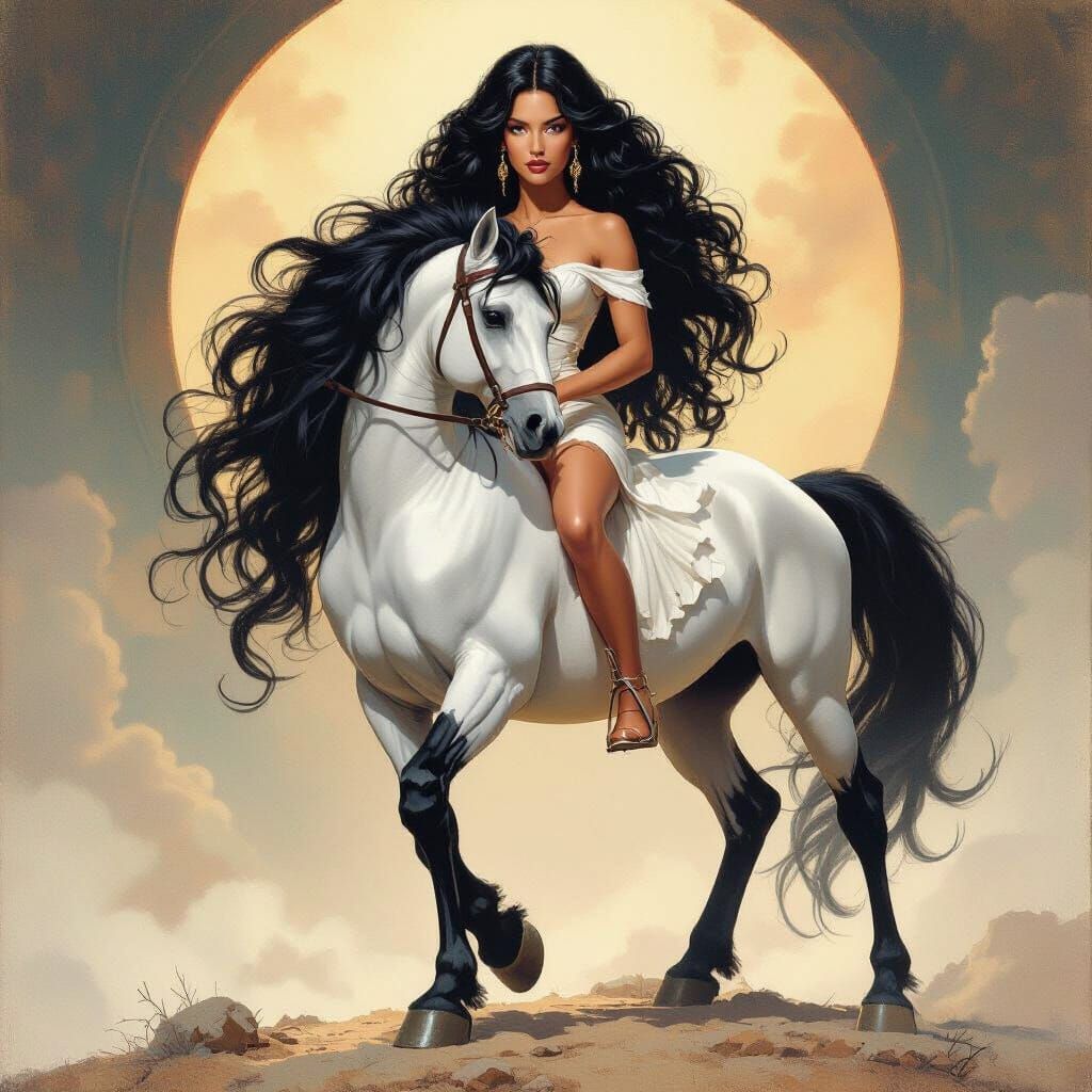 Epic Fantasy Knight with Voluminous Black Hair and Vibrant C...