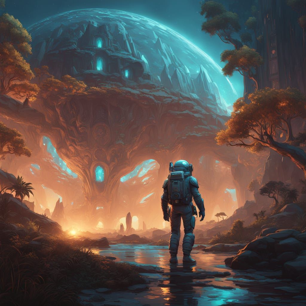 Astronaut's Close Encounter on Alien Planet in Sci-Fi Realis...