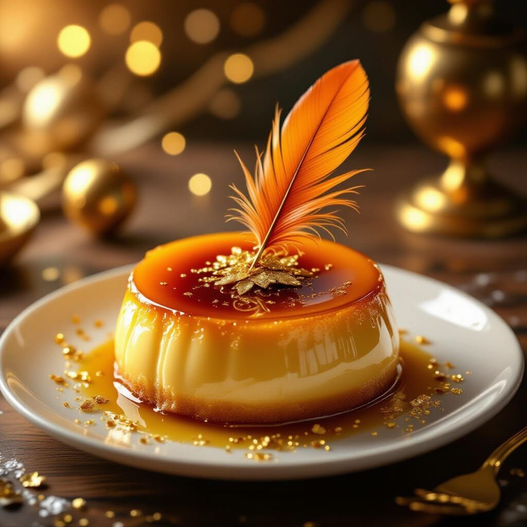 Phoenix Feather Crème Brûlée with Gold Flakes