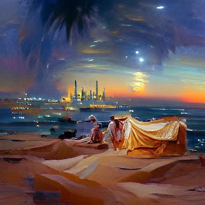 Arabian Nights Oil Painting by James Gurney Style