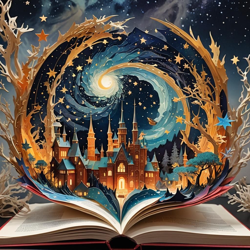 Starry Fantasy World Emerging from a Pop-Up Book