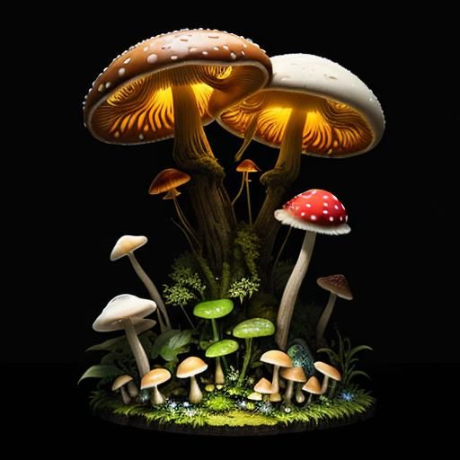 A mushroom circle of white stem, red top with white spots Ea...