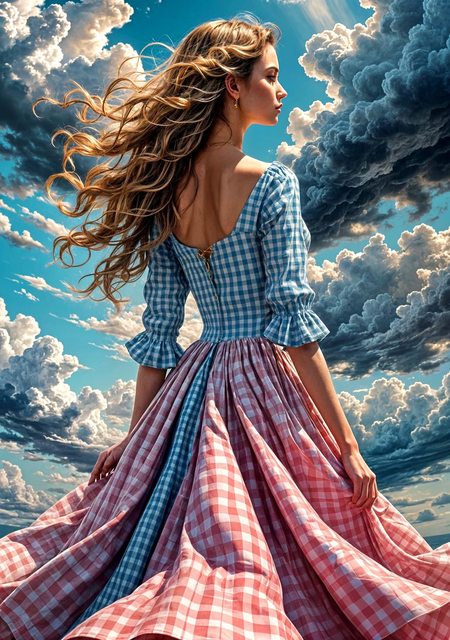 Surreal Gingham Dreamscape in Vibrant Colors