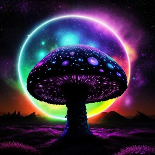 Psychedelic Magic Mushrooms in a Galaxy Landscape