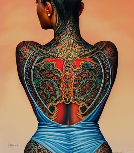 Woman with Intricate Tattoo: Hyperdetailed 8k Portrait