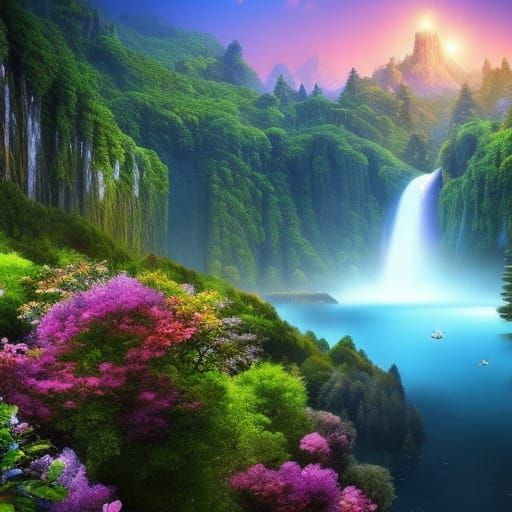 Dreamy Fairy Castle Waterfall Under Starry Night