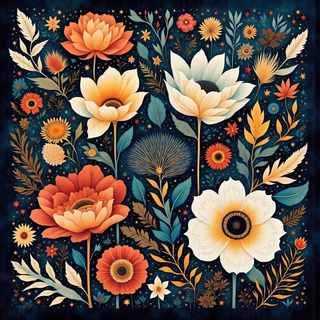 Abstract Floral Pattern in Mystic Flux Style