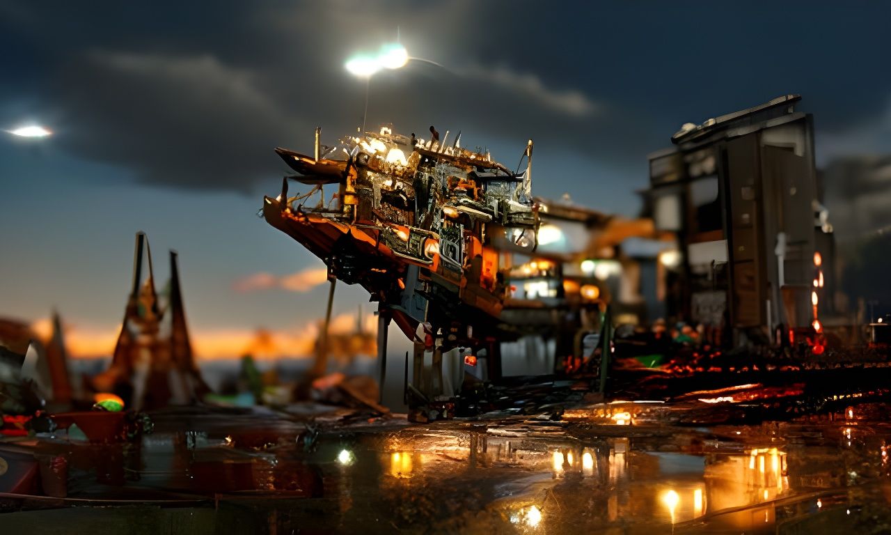 Red Werewolf in Dystopian Air Shipyard