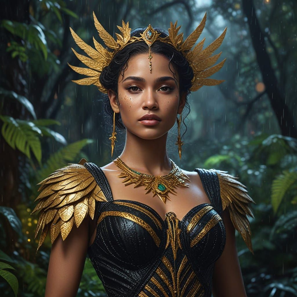 Goddess Nemesis in Magical Rainforest: Hyper-Realistic Art