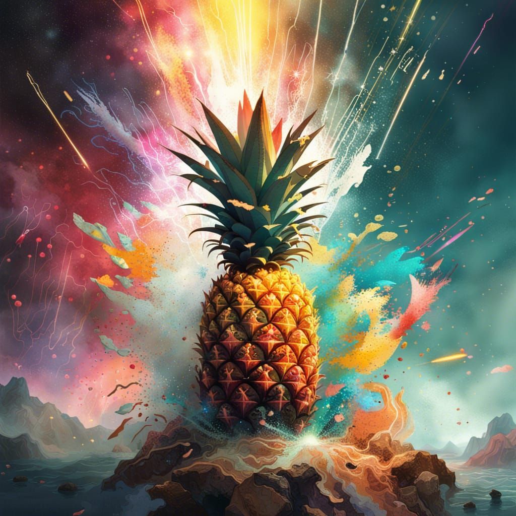 Explosive Cosmic Pineapple Splash Art