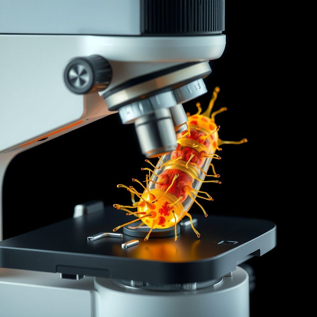 Bacterium Under Microscope: A Vivid Photorealistic View