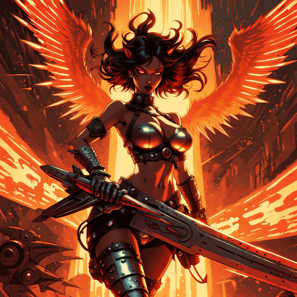 Cyberpunk Valkyrie Dominates Warplane in Manga Style