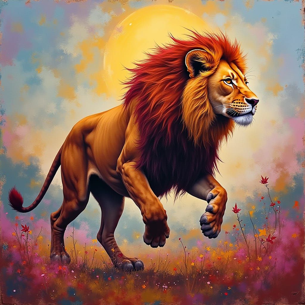 Lioness Fox Hybrid Roaming the Savanna in Street Art Style