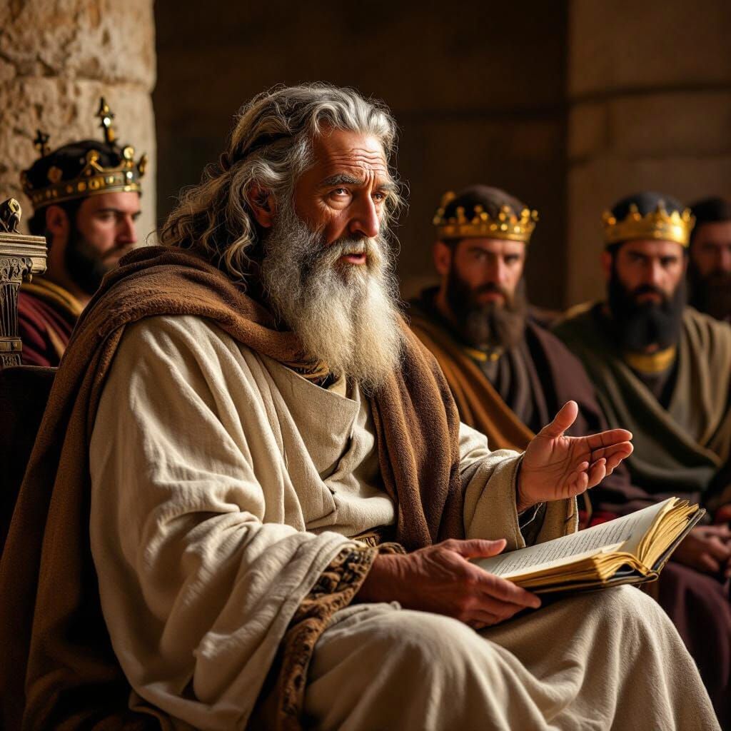 Elderly Prophet Samuel Speaking to Israel's Judges in Soft L...
