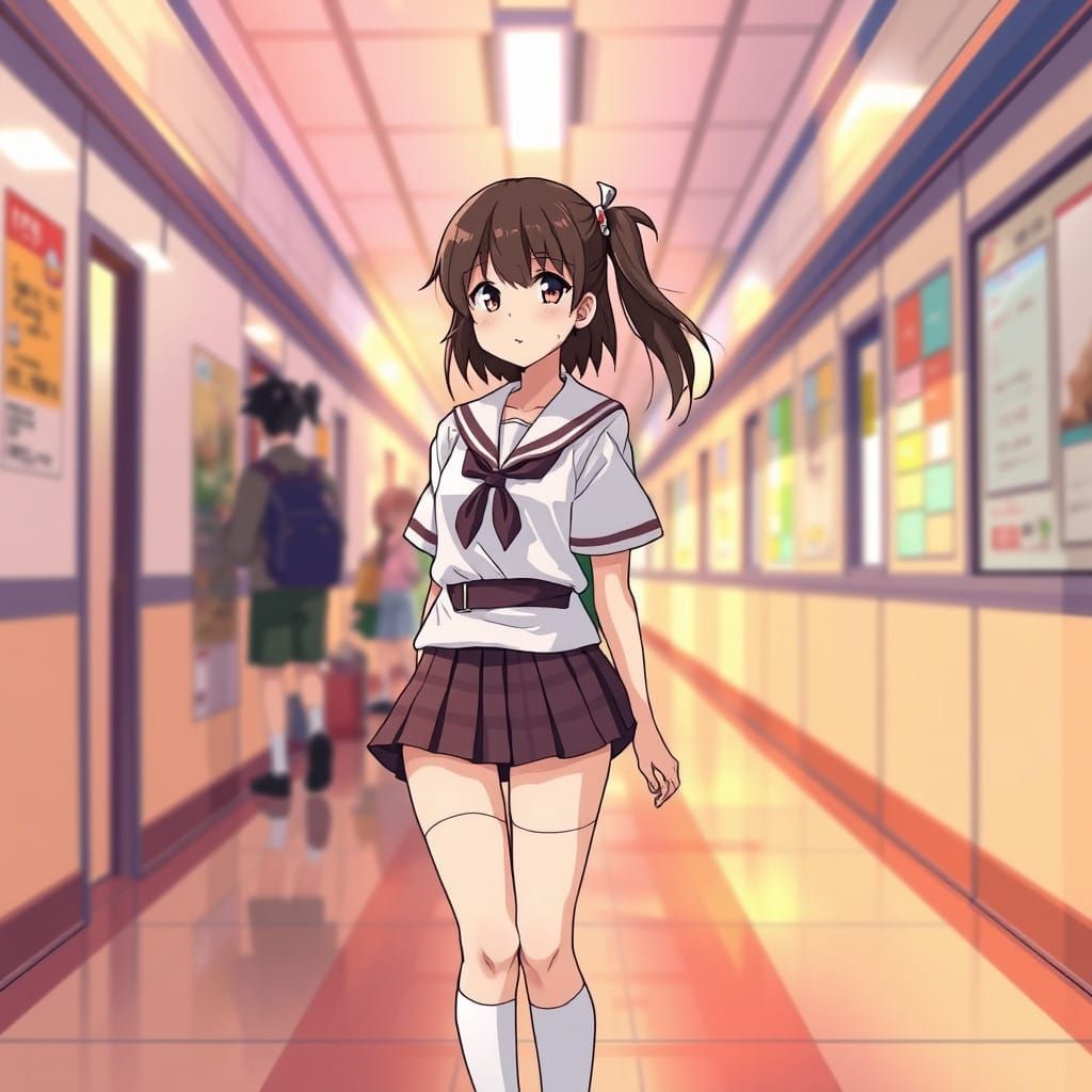 Anime Schoolgirl in Traditional Japanese Uniform