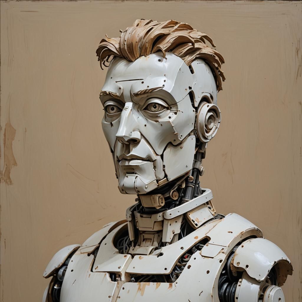 Robot Portrait in Neoclassical Style as Dry Brush Art