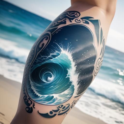 Whale and Wave Tattoo Design in Natural Light