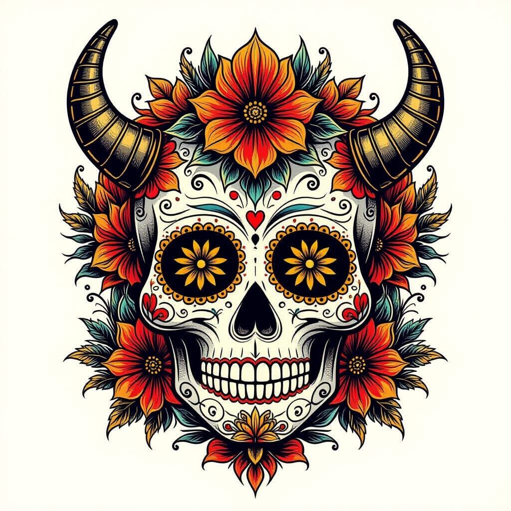 Detailed Calavera Sugar Skull Tattoo Design