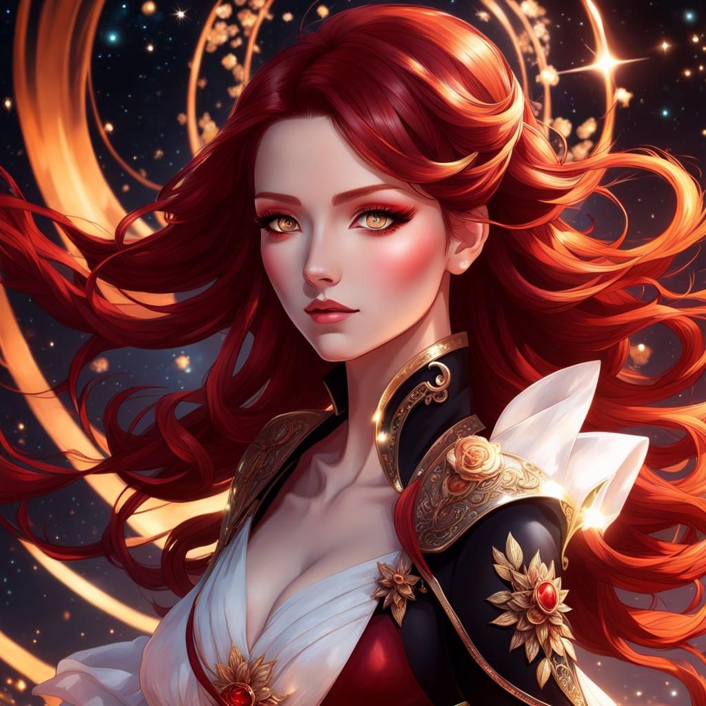 Ethereal Red-Haired Performer with Exquisite Details