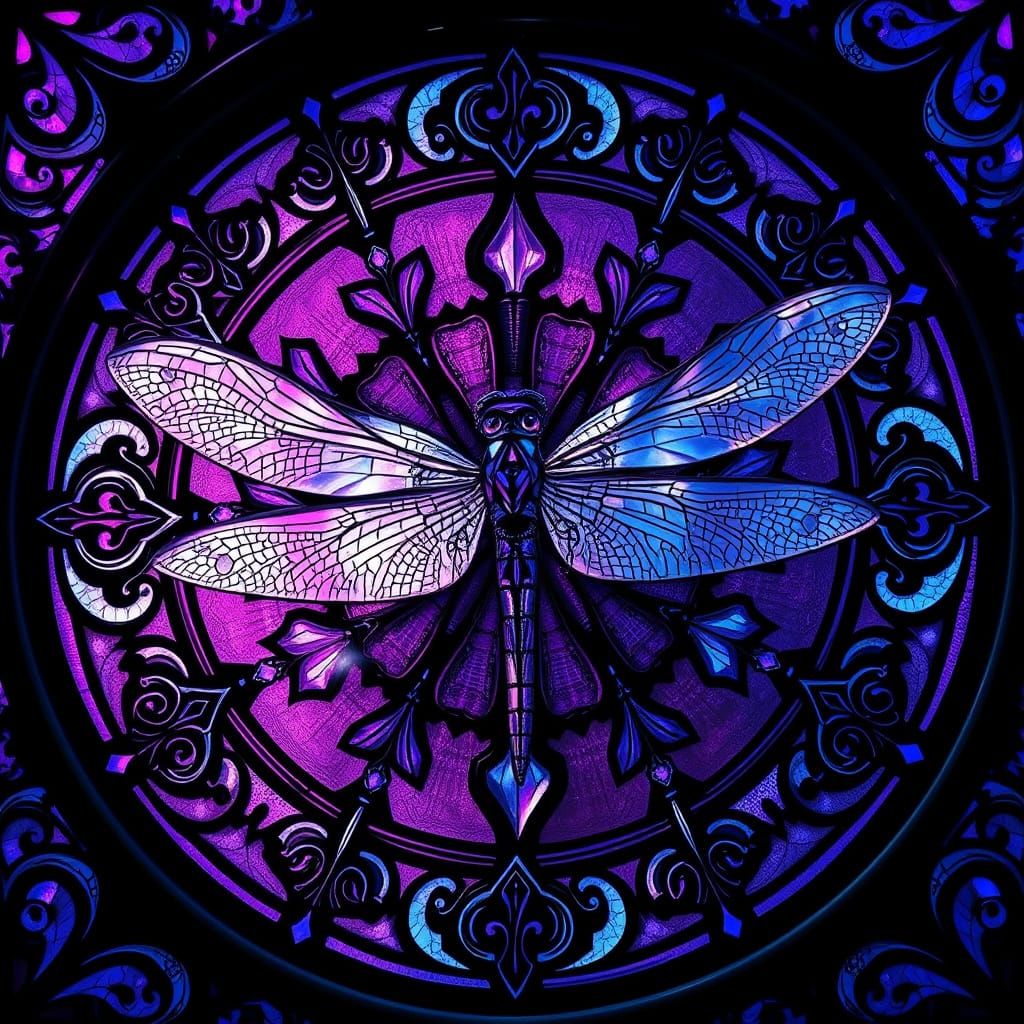 Ethereal Gothic Dragonfly Stained Glass