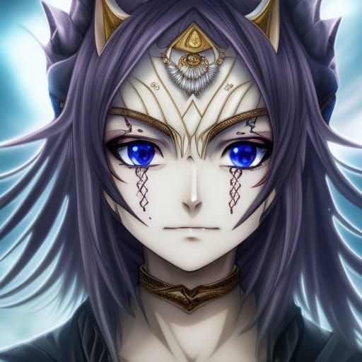 Anime Portrait of Tiefling Sorceress with Silver Eyes
