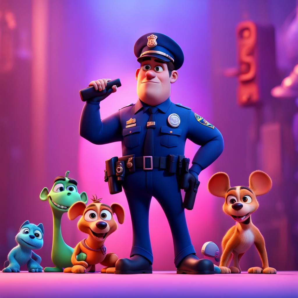 Stylized 3D Cop Character in Pixar Style