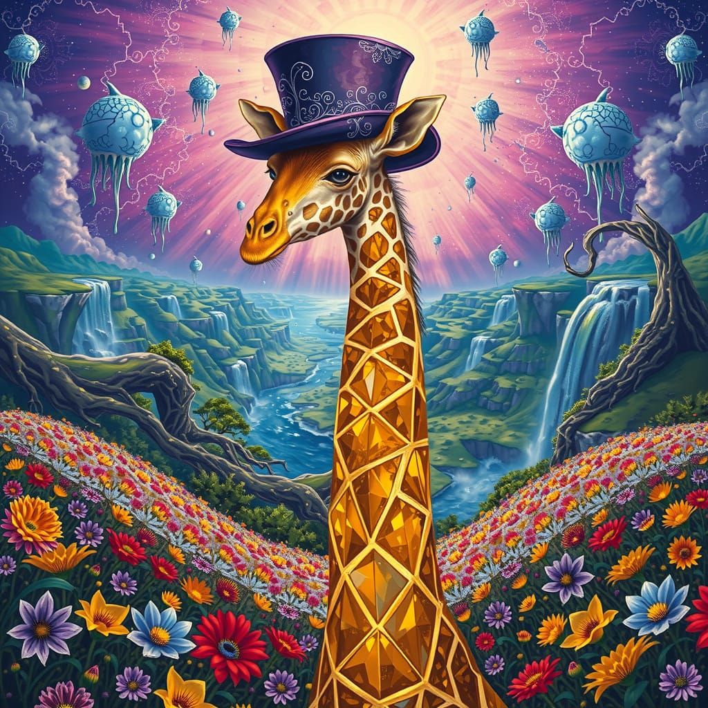 Diamond Giraffe in Psychedelic Landscape