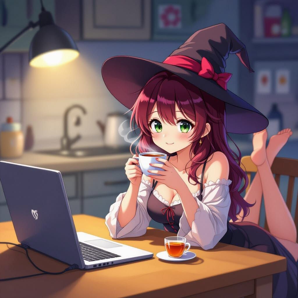 Anime Woman with Witch Hat in Studio Trigger Style