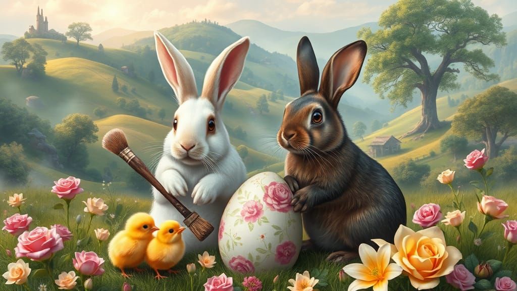 Fantasy Fairytale Landscape with Easter Animals