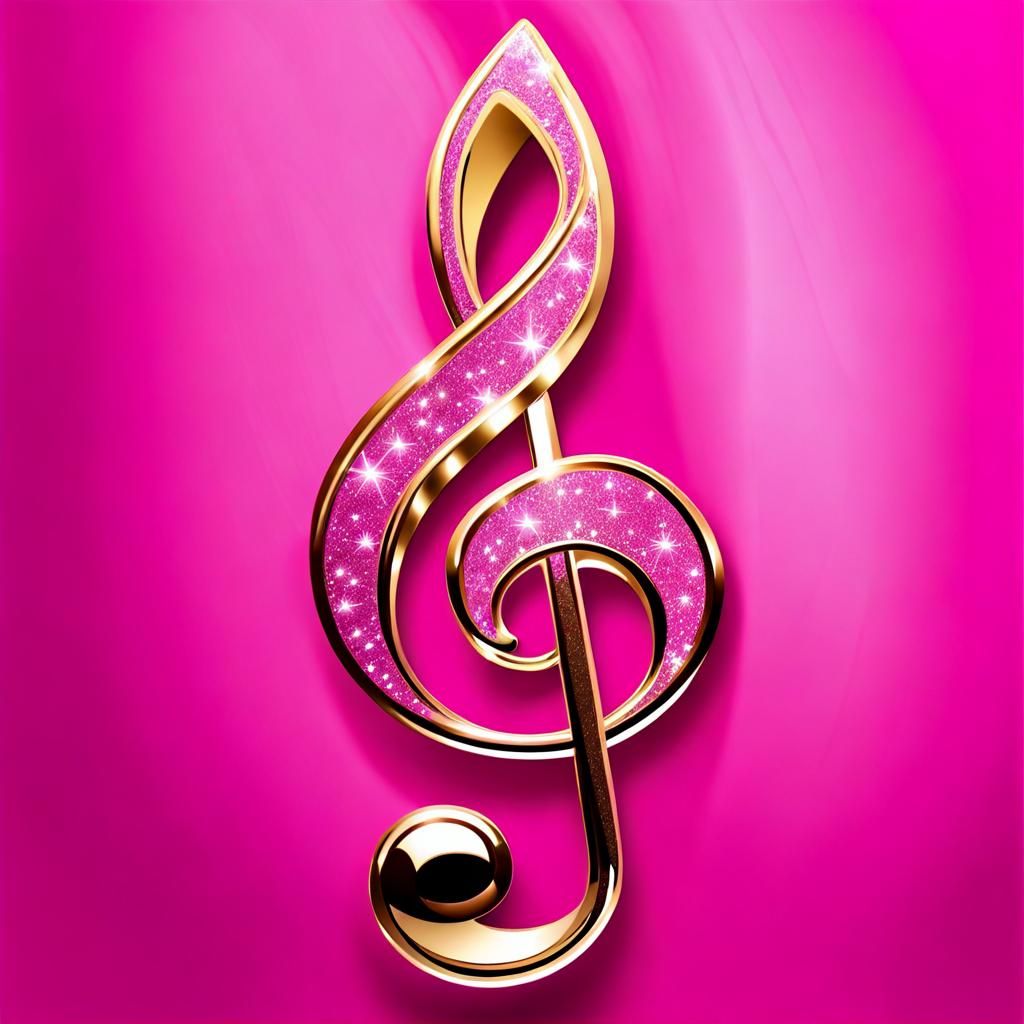 Golden Treble Clef on Pink Glitter Background