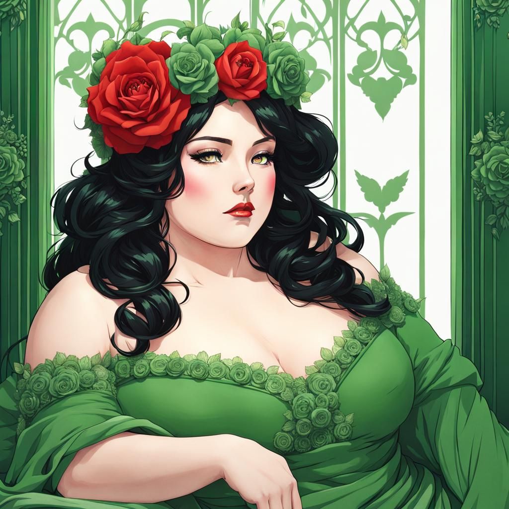 Anime Plus-Size Woman with Rose Crown