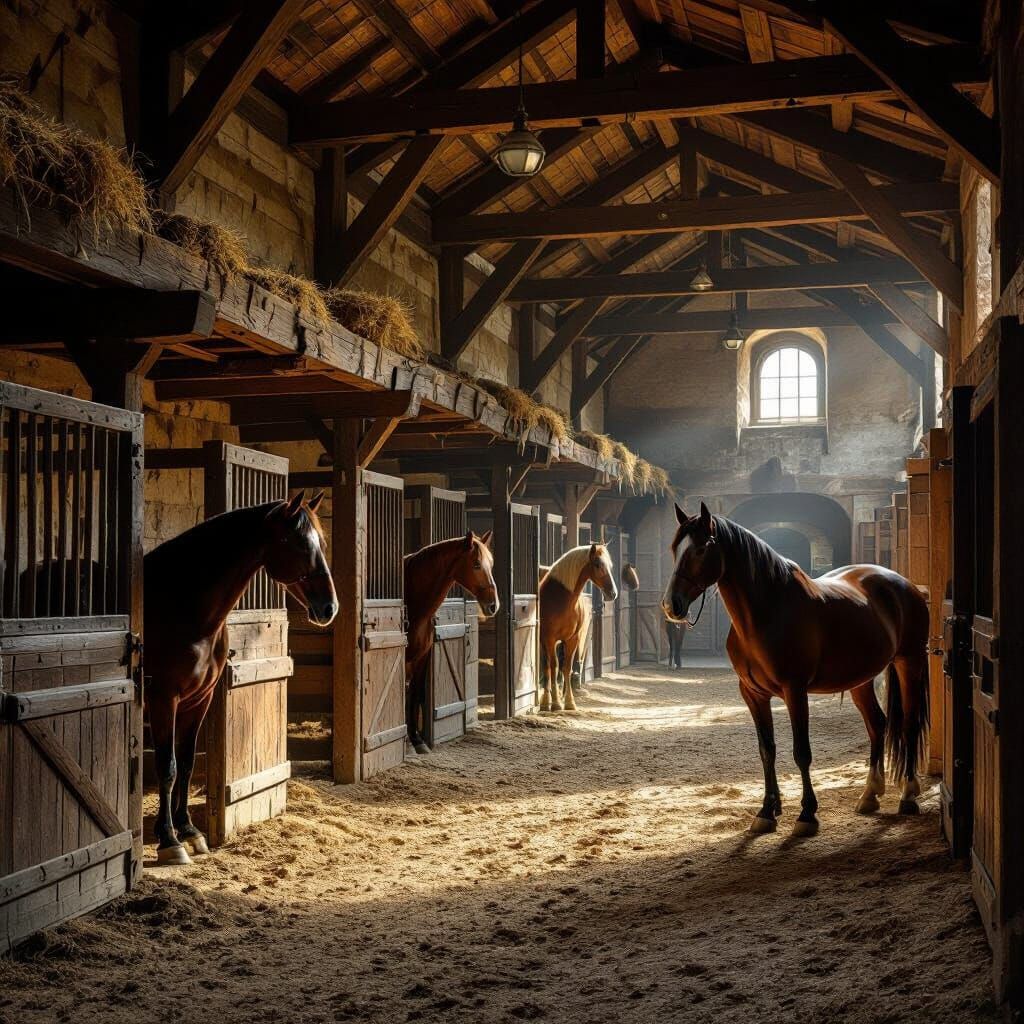 Medieval Castle Horse Stable in Earthy Tones