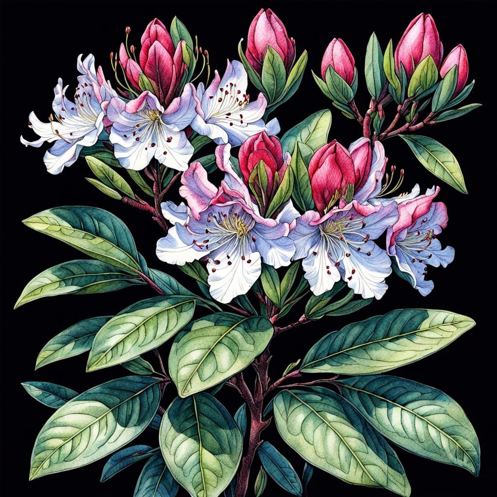 Intricate Botanical Drawing of a Rhododendron