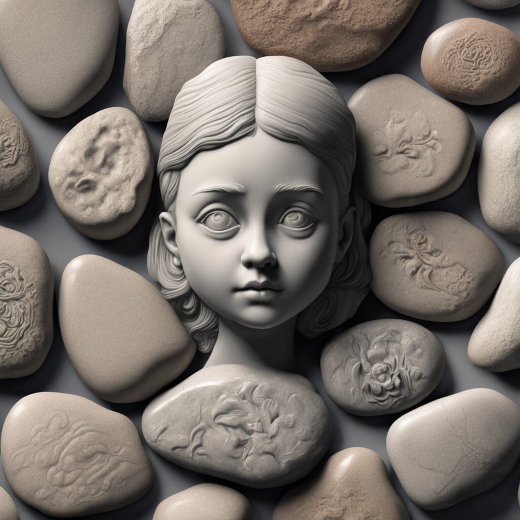 Stone Carving of Wednesday Addams Emoji