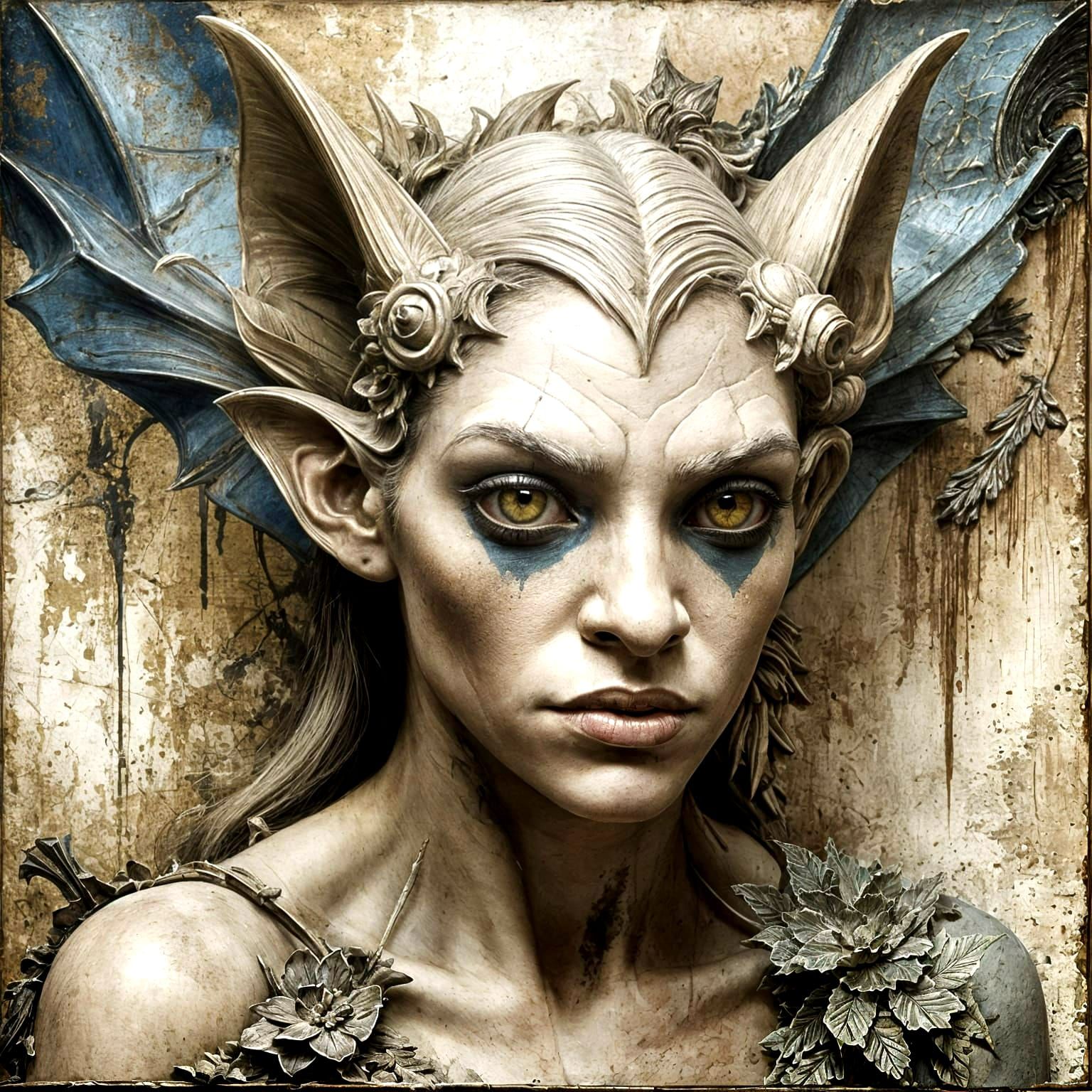Gargoyle Woman Portrait in Flux Contemporary Art Style