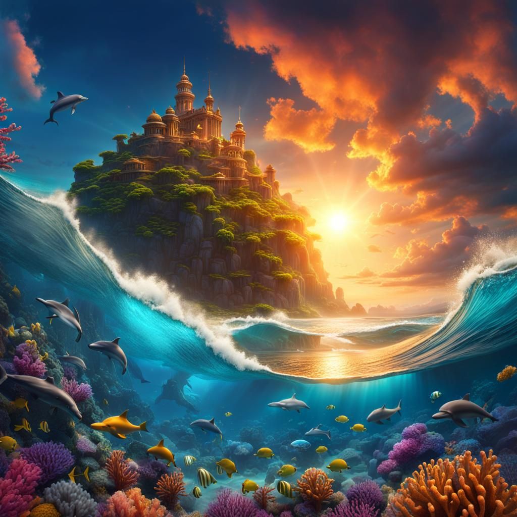 Radiant Light on Ocean Waves and Sea Life