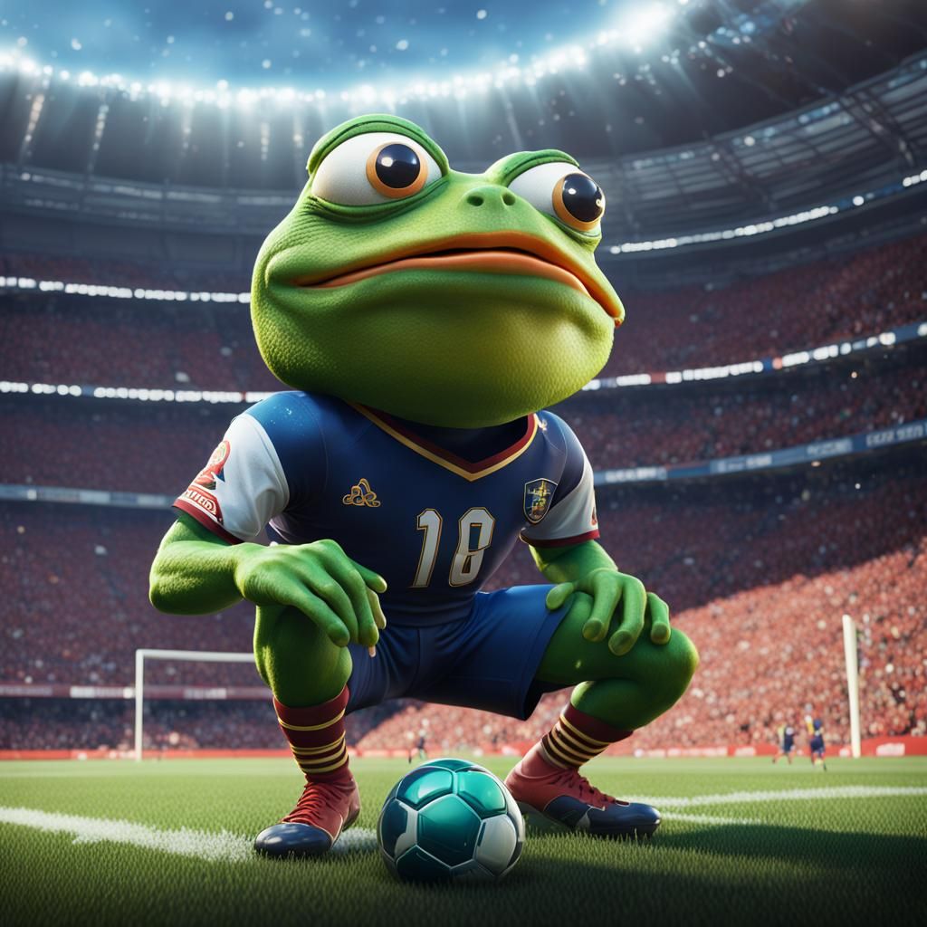 Pepe the Frog Plays Football: Detailed Digital Painting