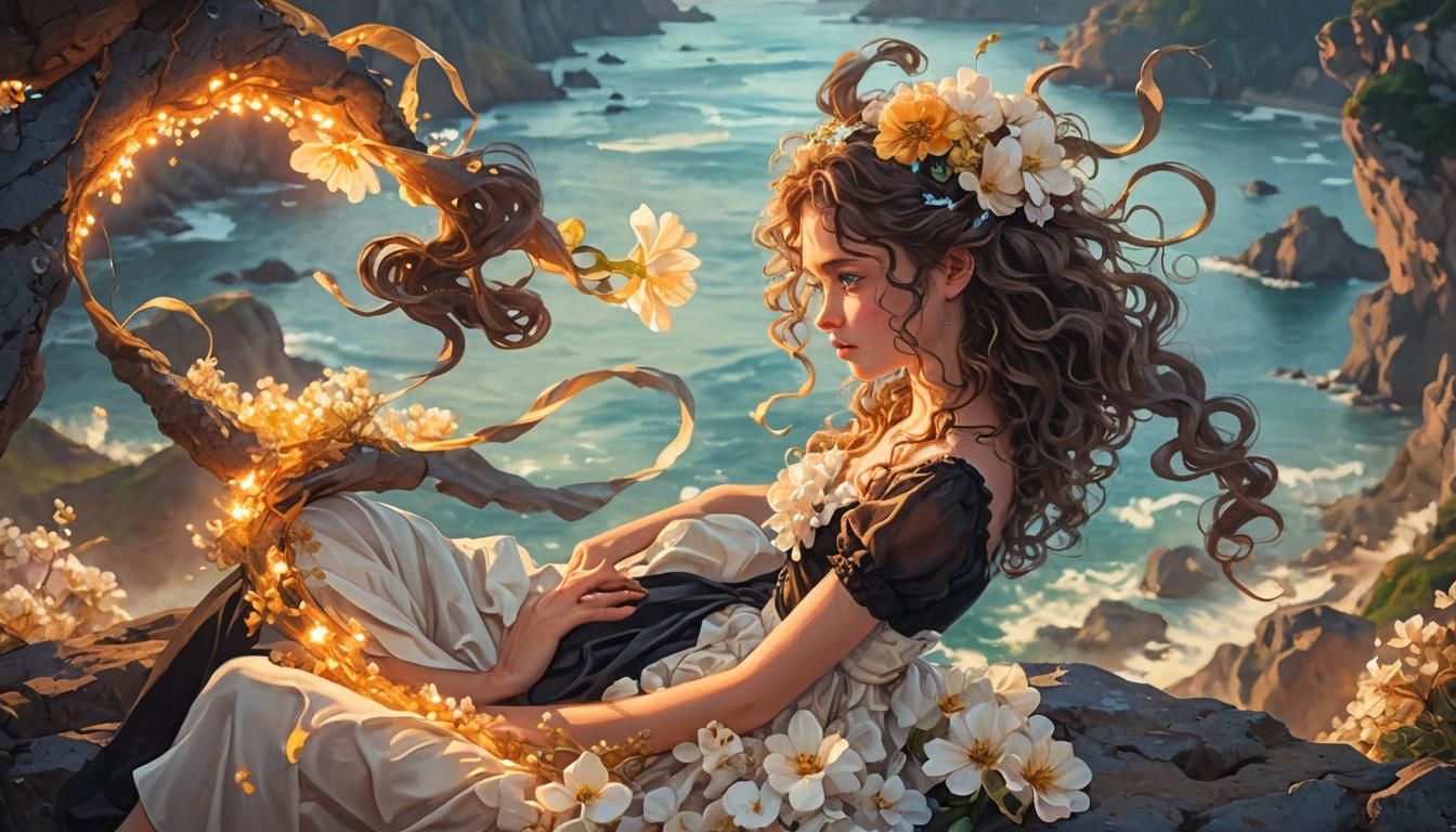 Teenage Girl Overlooking Ocean in Hyper-Realistic Oil Painti...