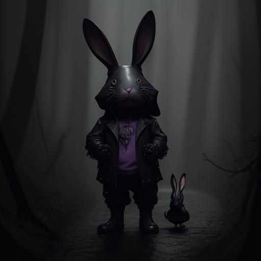 Menacing Rabbit in Gloomy Forest, Dark Fantasy Art