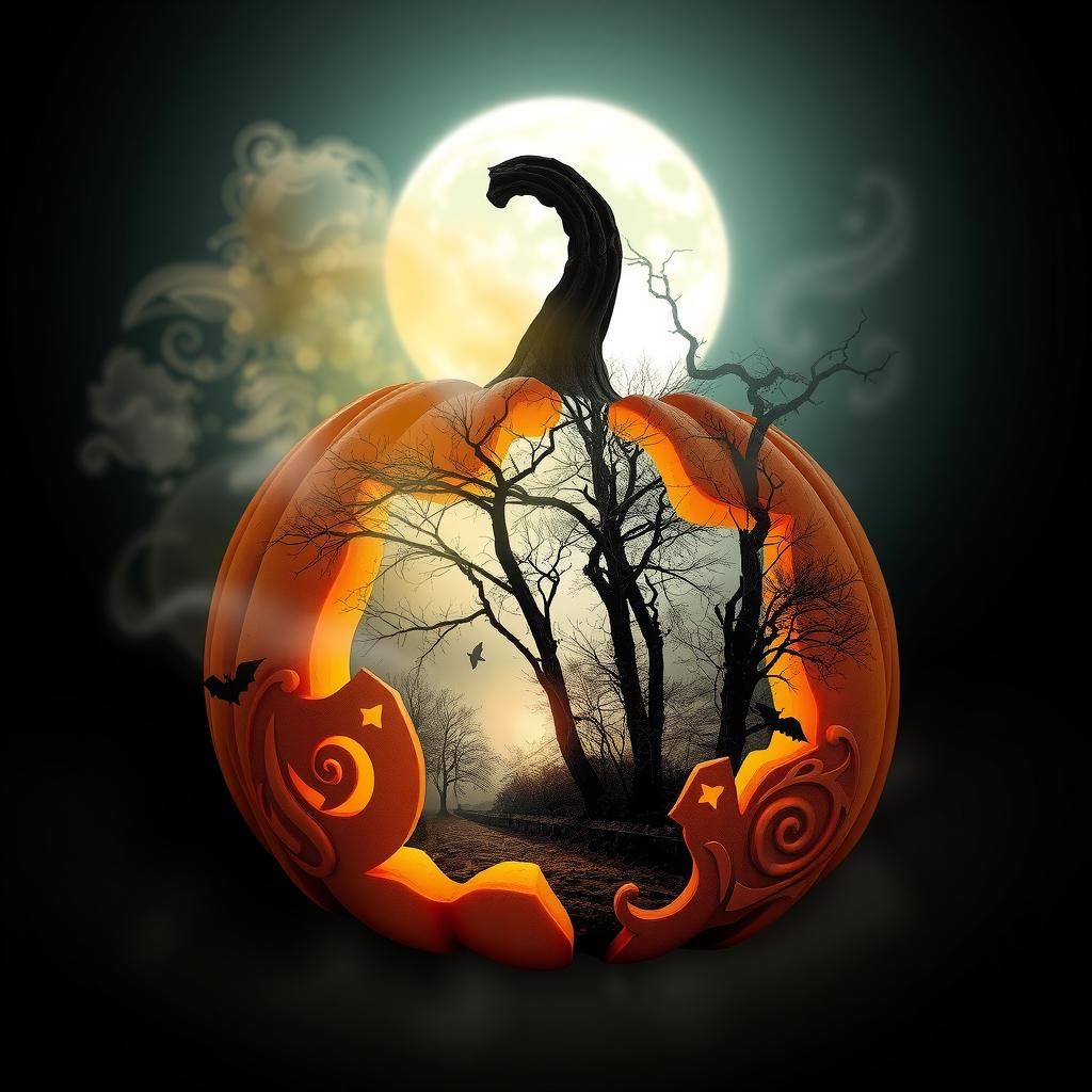 Ornate Gourd Reveals Haunted Autumnal Vignette